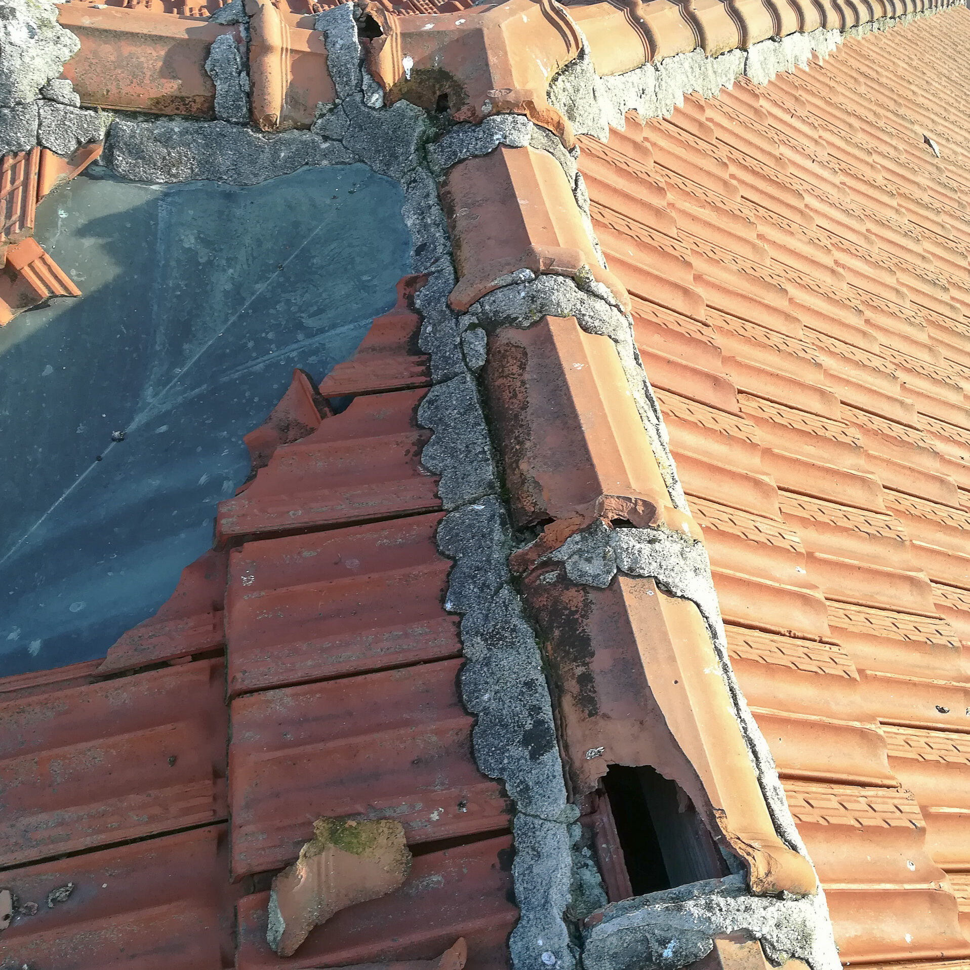patched damaged roof